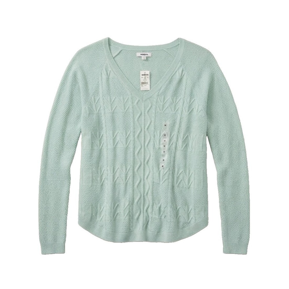 Sonoma NWT Women's Size M Green Cable Knit Pullover Sweater Long Sleeve